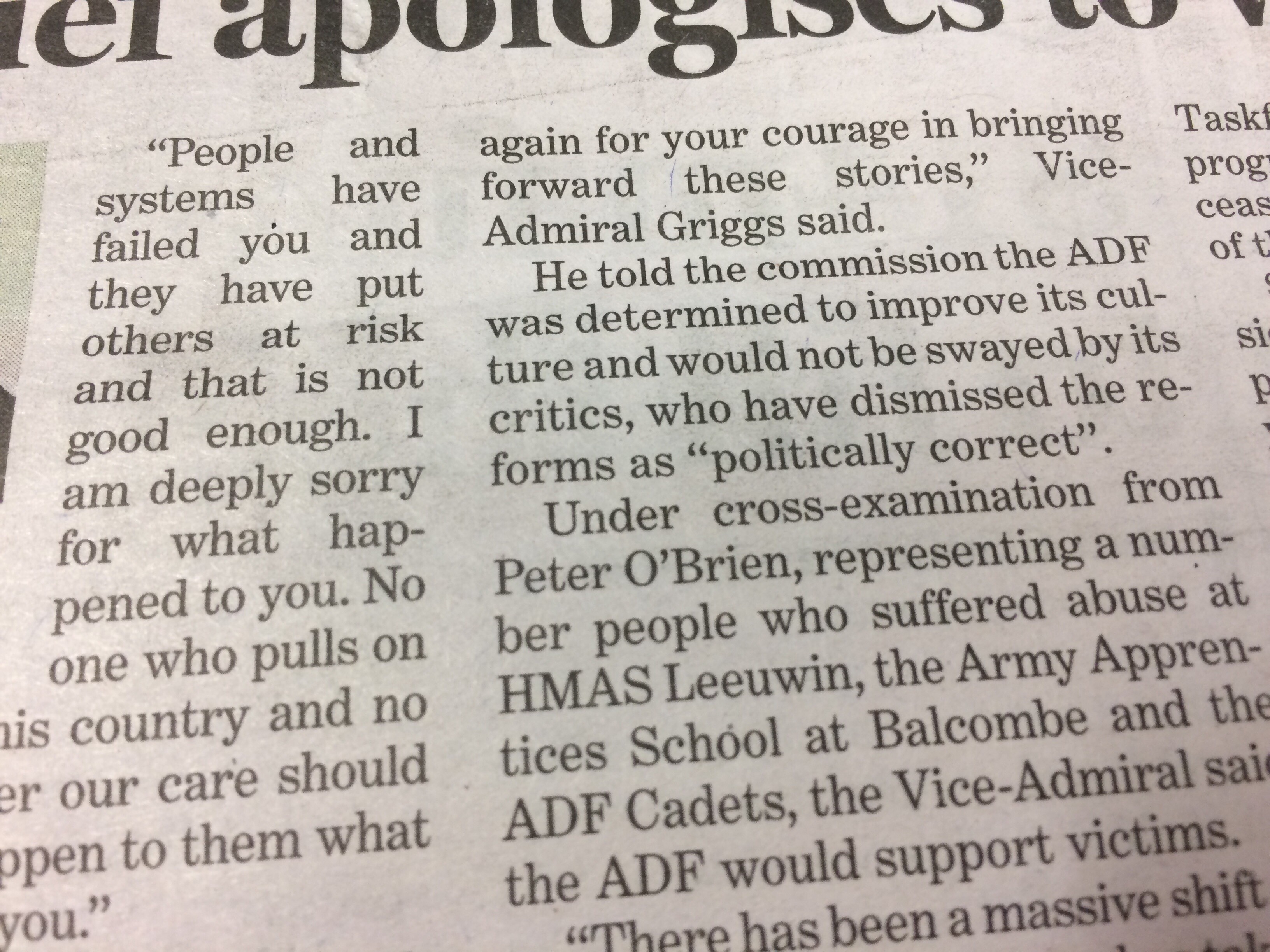 ADF Chief Apologizes SMH