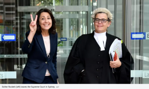 Client Esther Rockett (left) leaving the Supreme Court in Sydney