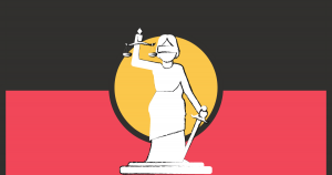 Aboriginal flag with lady justice