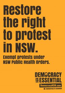 Restore the right to protest poster: Democracy is Essential
