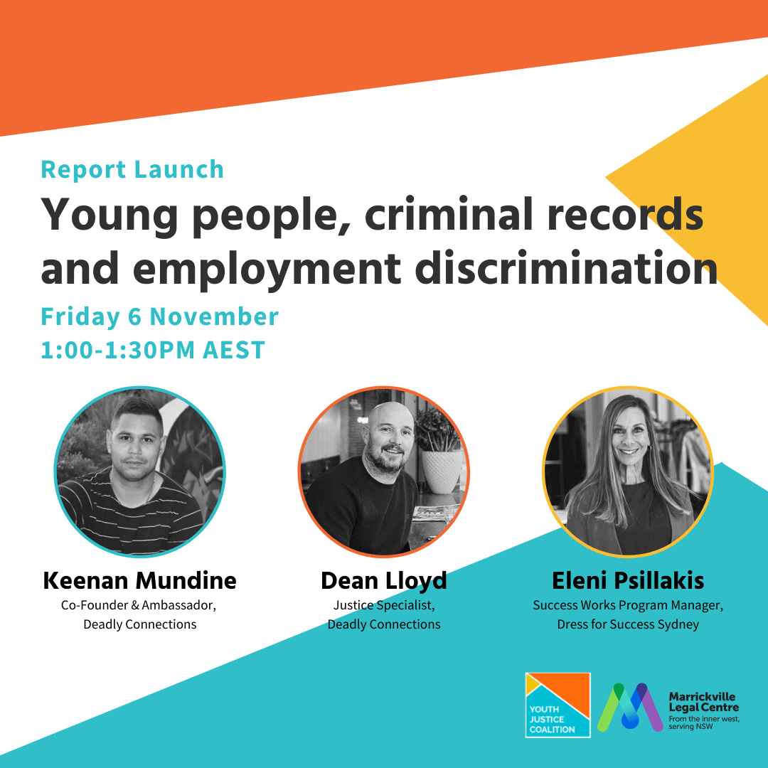 Marrickville Legal Centre is hosting a free webinar on young people, criminal records and employment discrimination.