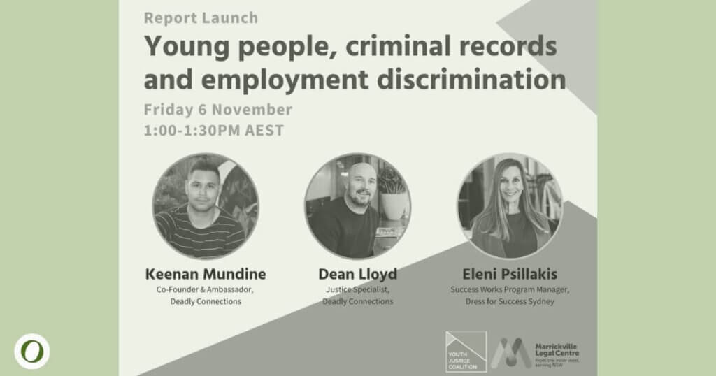 Marrickville Legal Centre is hosting a free webinar on young people, criminal records and employment discrimination.
