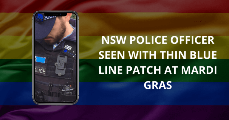 NSW Police officer seen with Thin Blue Line patch at Mardi Gras