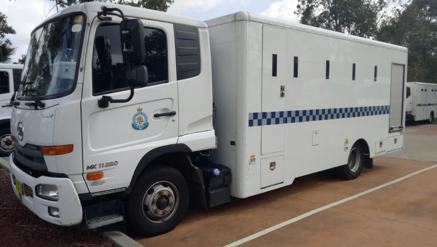 prison transfers occur usually in Corrective Services vans