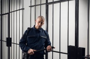 police officer standing outside cell 