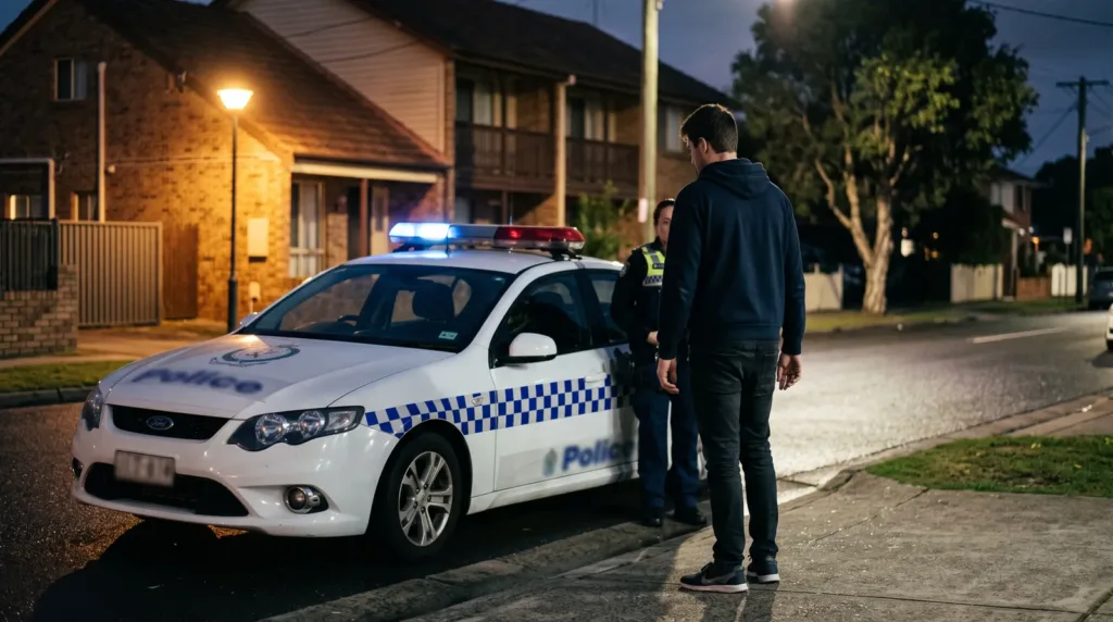 police stopping a person on the road for searching