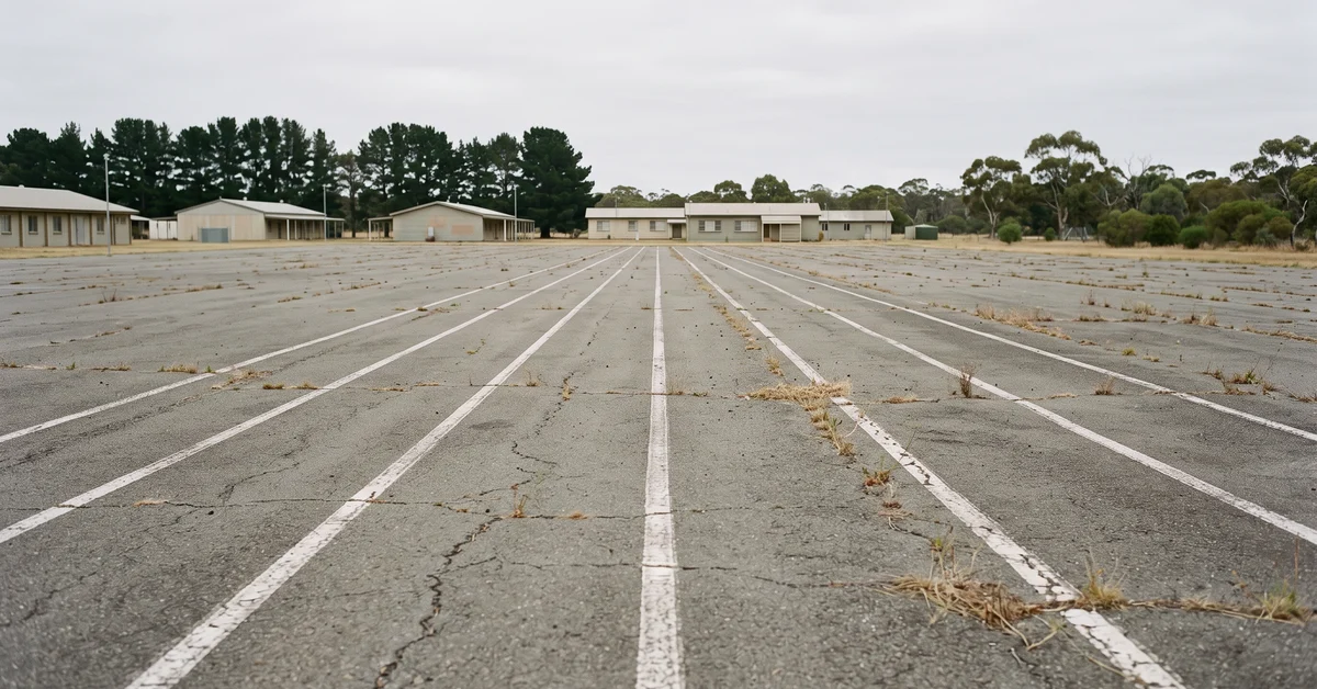 Empty parade ground with faded painted line markings
