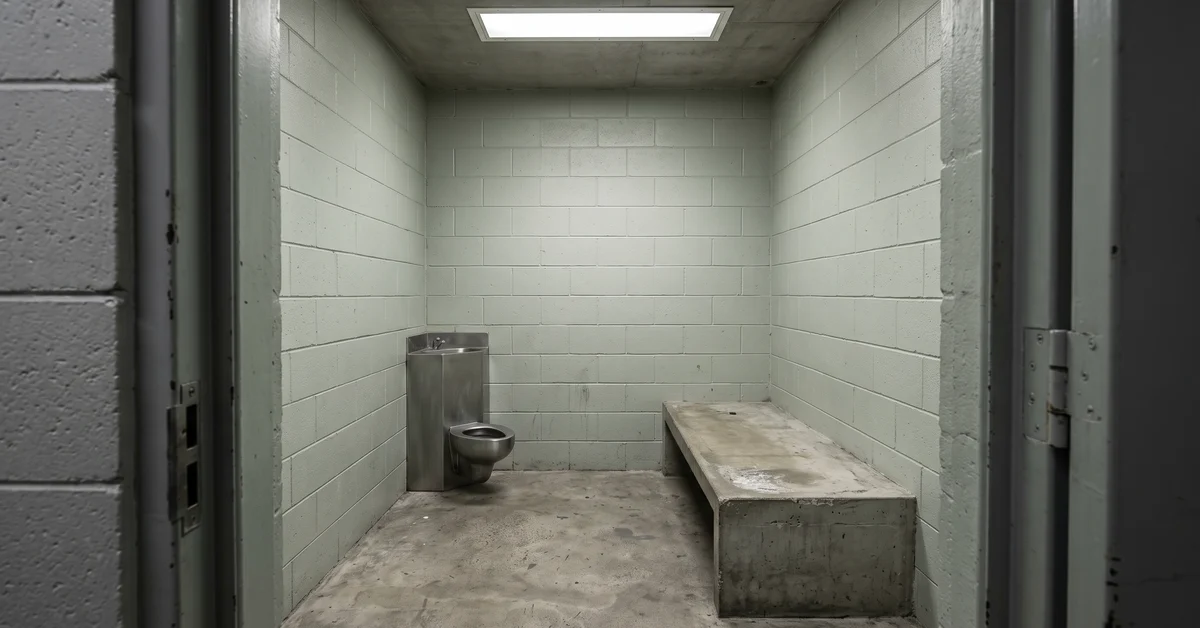 Empty cell with a bare concrete bed plinth