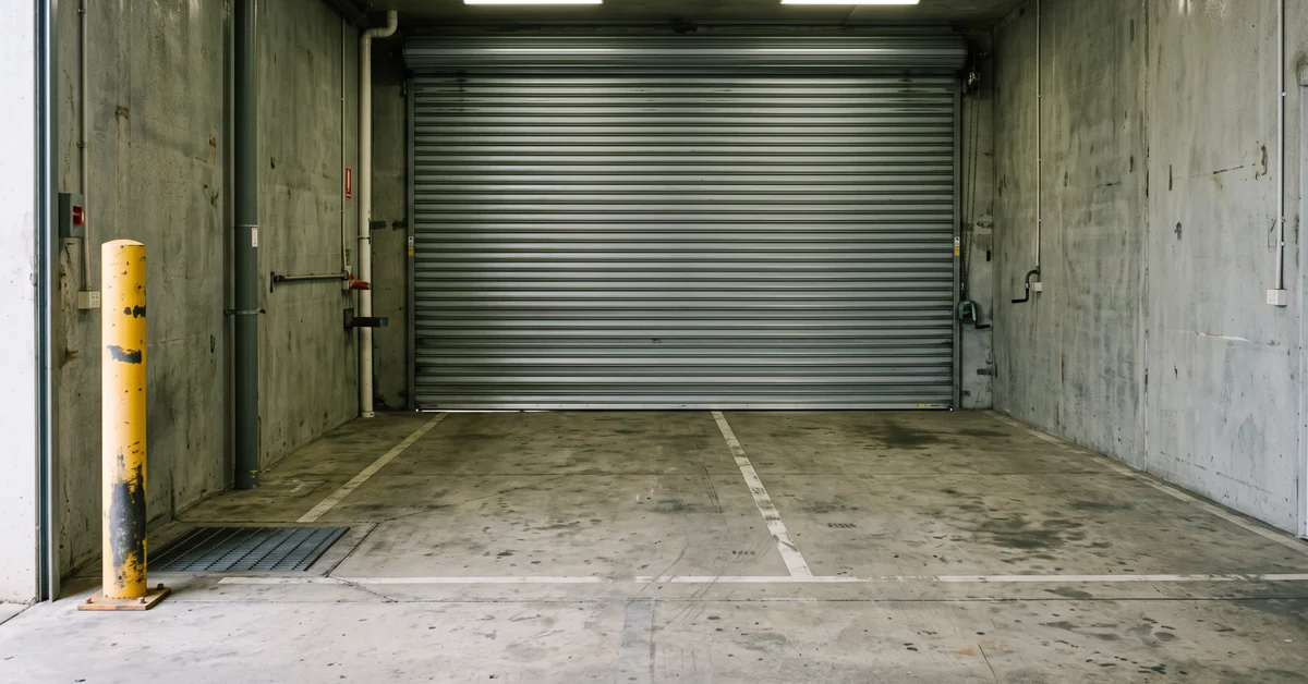 Empty loading bay with a closed roller door