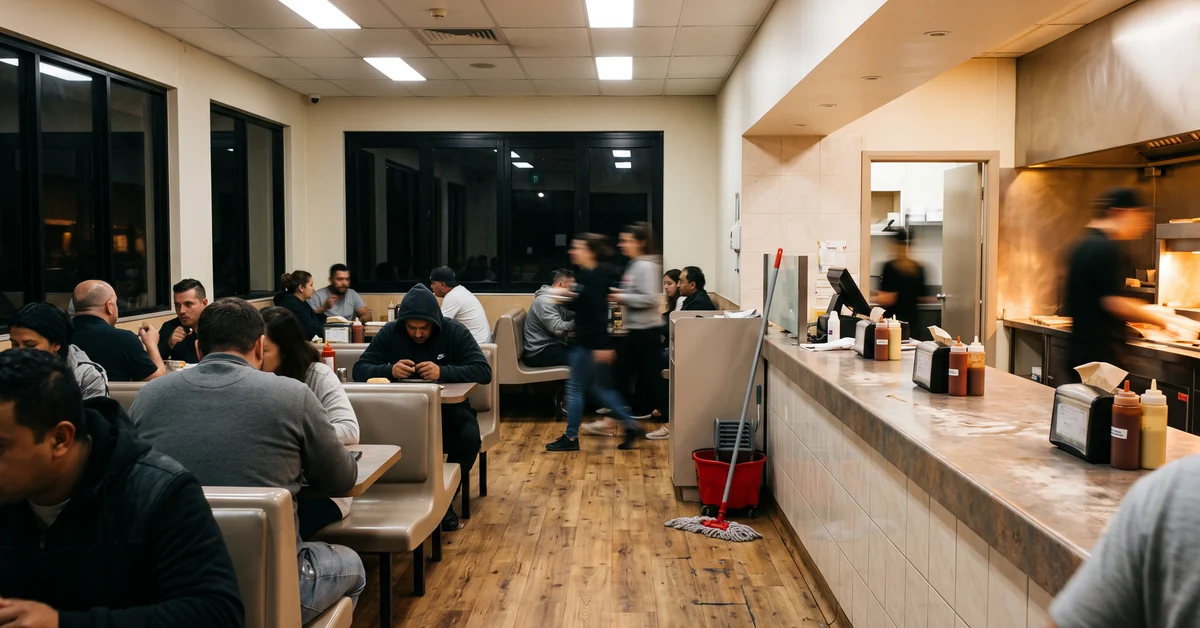 Empty fast food restaurant interior at 2am