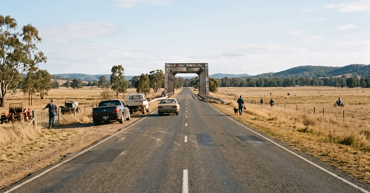Empty highway at a state border crossing in flat daylight