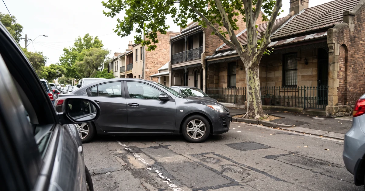 Two lanes of traffic merging on an inner-Sydney road