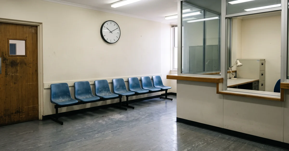 Empty waiting area of an inner-city police station