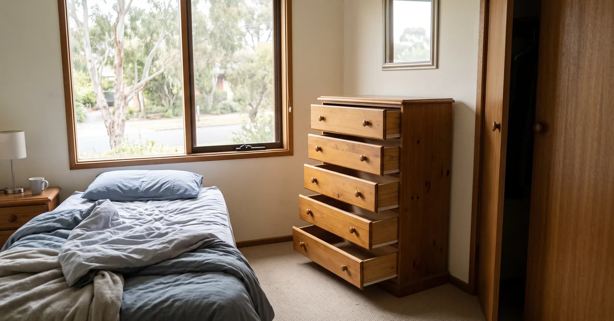 Open and emptied bedroom drawers after a search