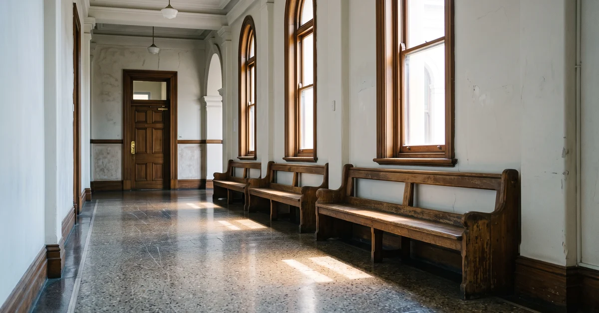 Empty public waiting corridor in a court building
