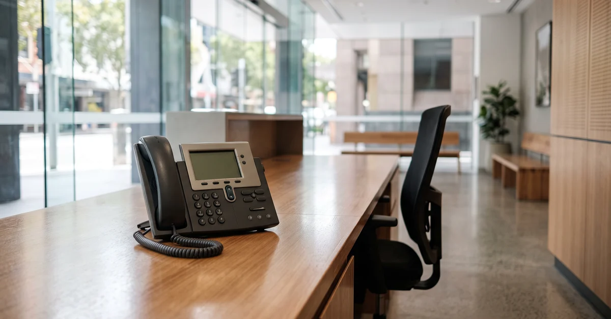 Multi-line telephone on an empty reception desk