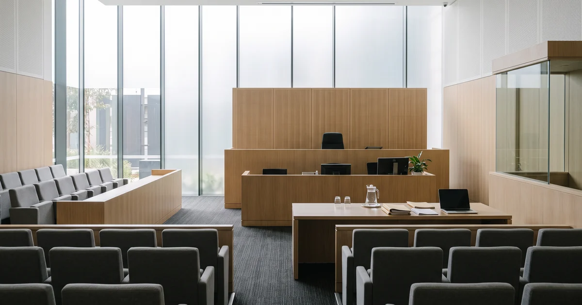 Bright contemporary courtroom in daylight