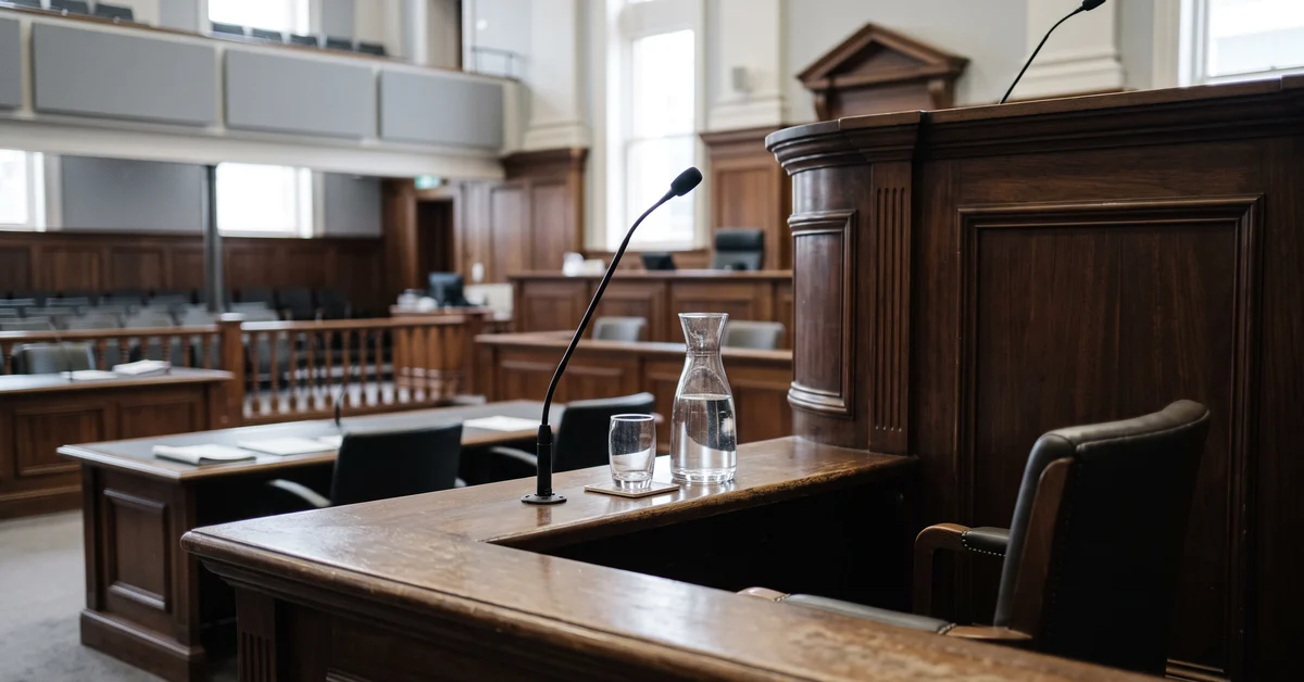 Empty witness box in a Supreme Court courtroom
