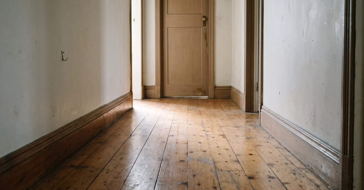 Shaft of morning light across a bare hallway floor