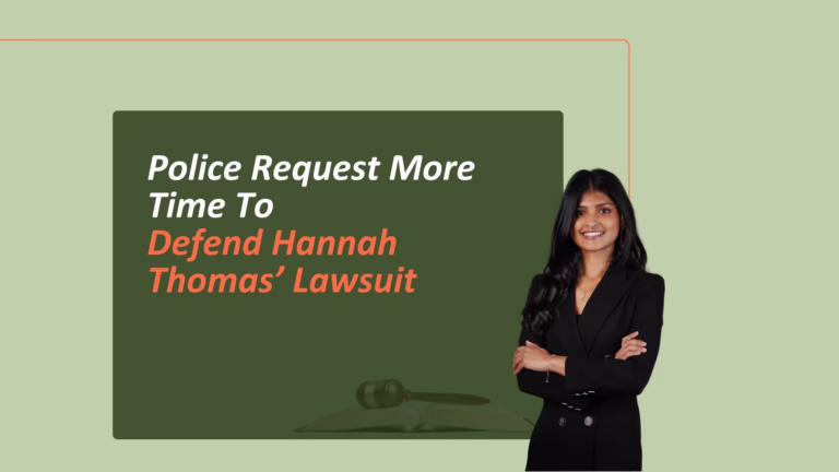 Hannah Thomas Lawyers: Suing NSW Police for Protest Arrest | O'BRIEN CRIMINAL & CIVIL SOLICITORS graphic stating police request more time to defend hannah thomas case with an image of a civil solicitor