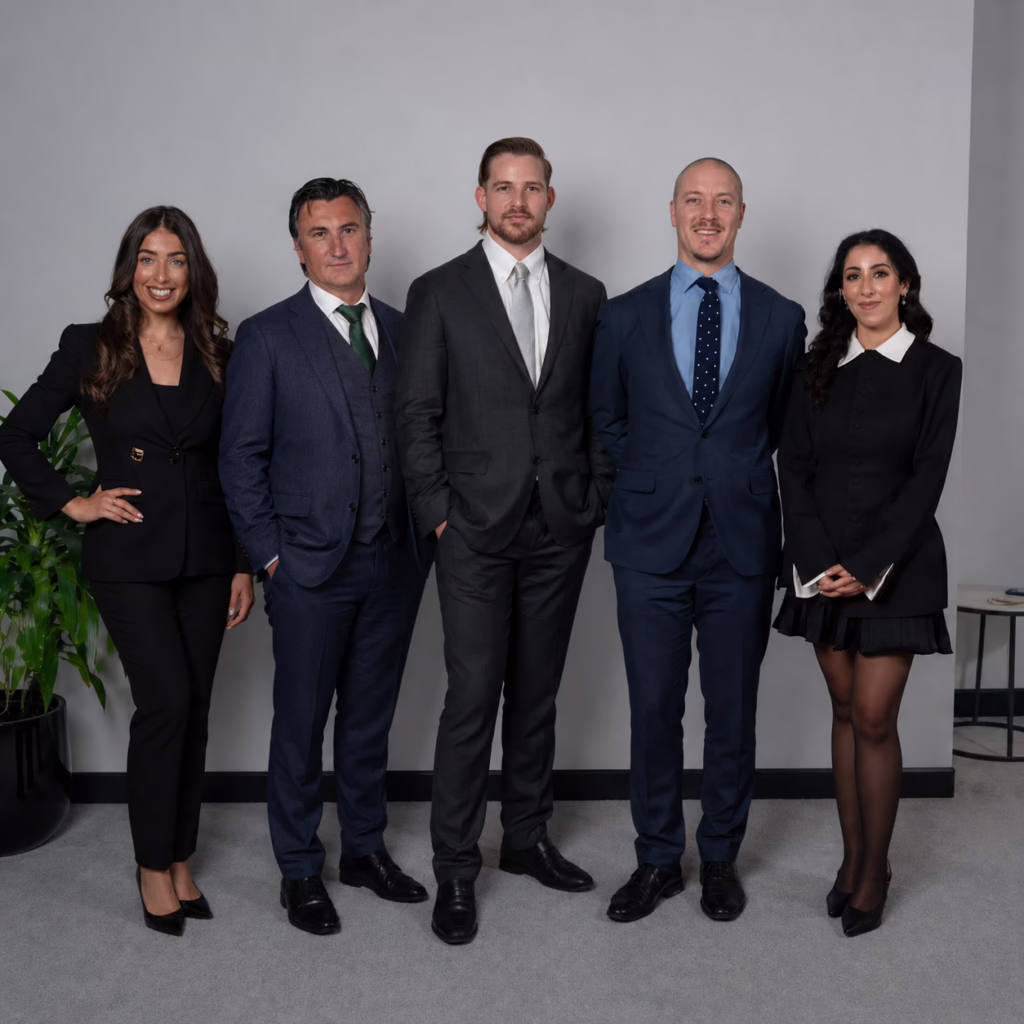 a group of 5 criminal lawyers in a team photo
