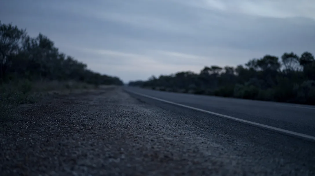 a road from a low angle at evening time